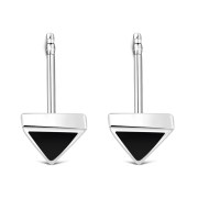 Black Onyx Triangle Silver Earrings - e348